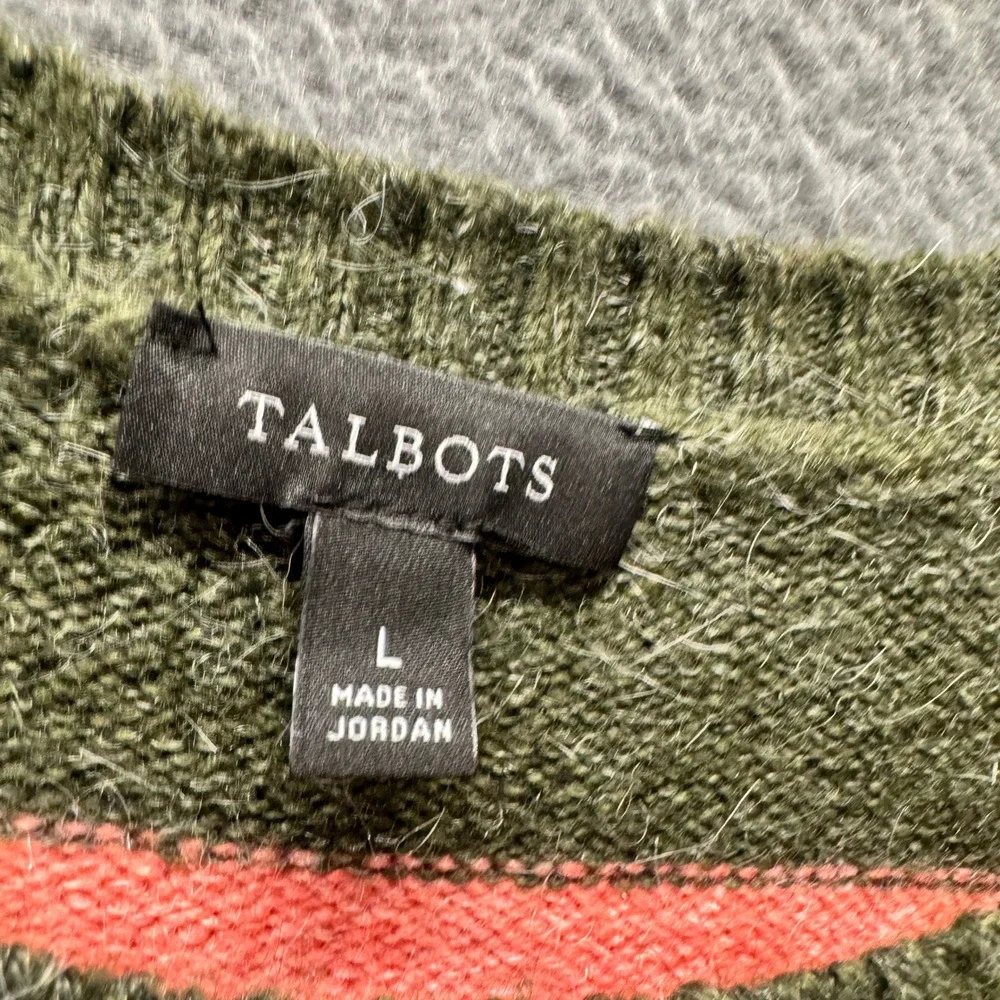Talbots Sweater Womens Large Striped Crewneck‎ Multi-Color Casual Fuzzy Knit